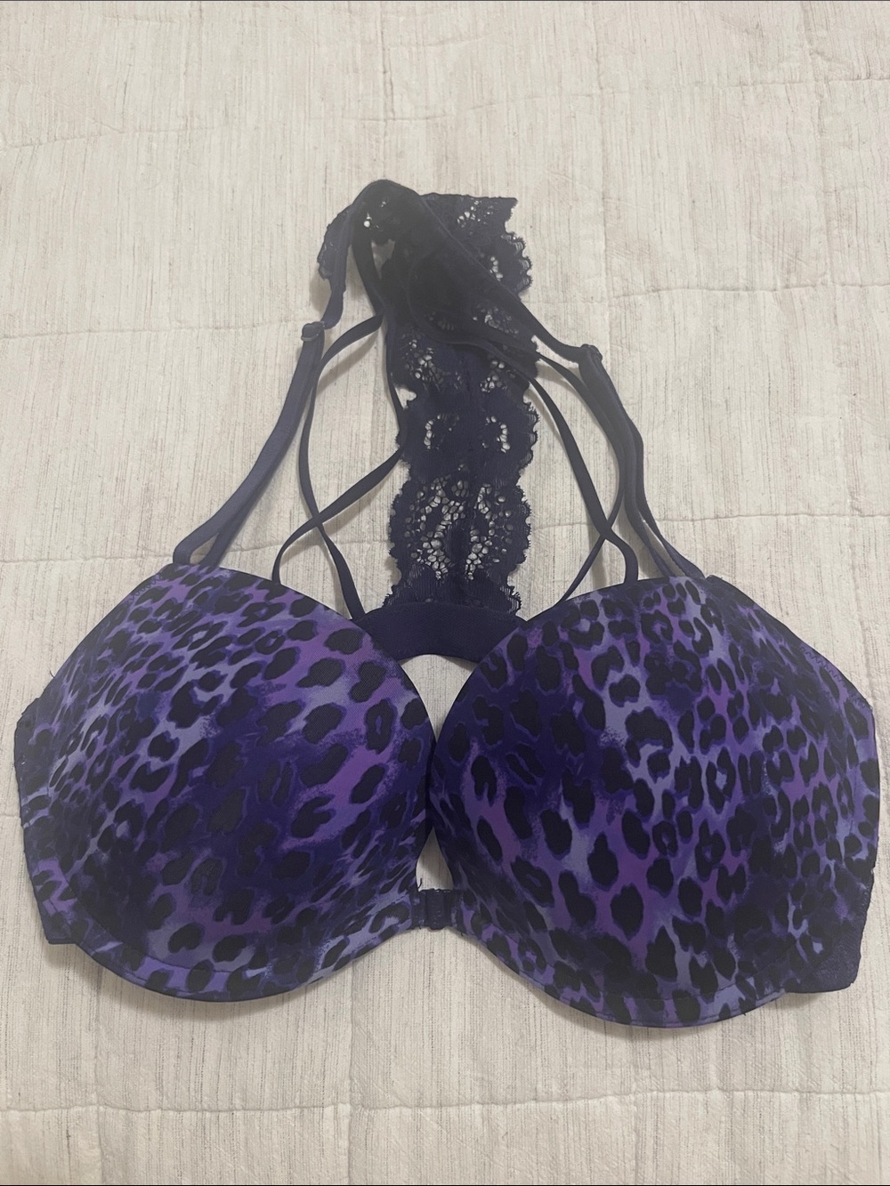 La SENZA Purple Leopard Lace-Back Push-Up Bra with Racerback Lace